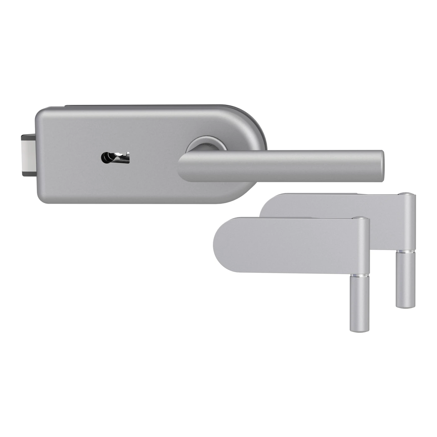 Griffwerk Glastürbeschlagset SMILE 1.0 mit Griff L-FORM - Oberfläche: Alu EV1, Fallentyp: Flüsterfalle, Verriegelung: Buntbart