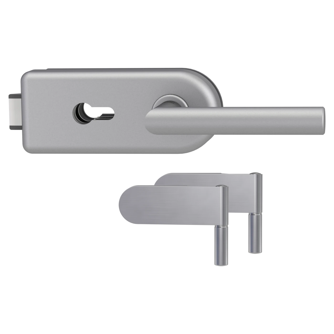 Griffwerk Glastürbeschlagset SMILE 1.0 mit Griff L-FORM - Oberfläche: Alu EV1, Fallentyp: Flüsterfalle, Verriegelung: WC Schlossgegenseite