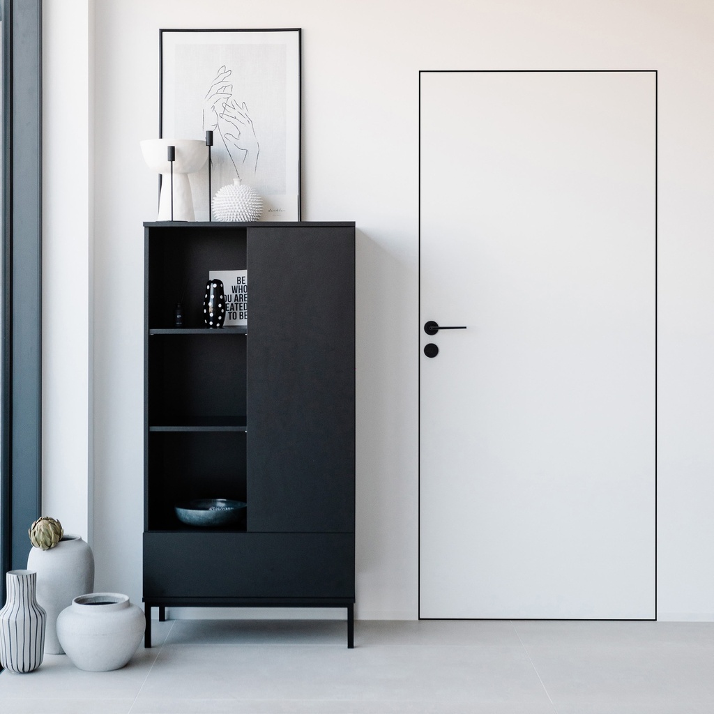 Simi-lar 44 wandbündige Innentür zargenlos – Komplettelement weiß - Maße: 2235 x 860 mm, Beschlagfarbe: Standard (Bänder vernickelt, Dichtung weiß), DIN: Links, Variante: drücken, Schlüssellochbohrung: ohne Schlüssellochbohrung