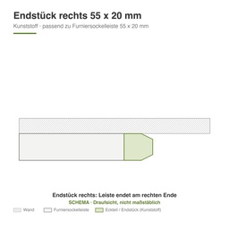 [020311502204] Stark Kunststoffecken für Furniersockelleiste (Fußleiste) 55 x 20 mm (Buche TON 0 lackiert, Endstück rechts)
