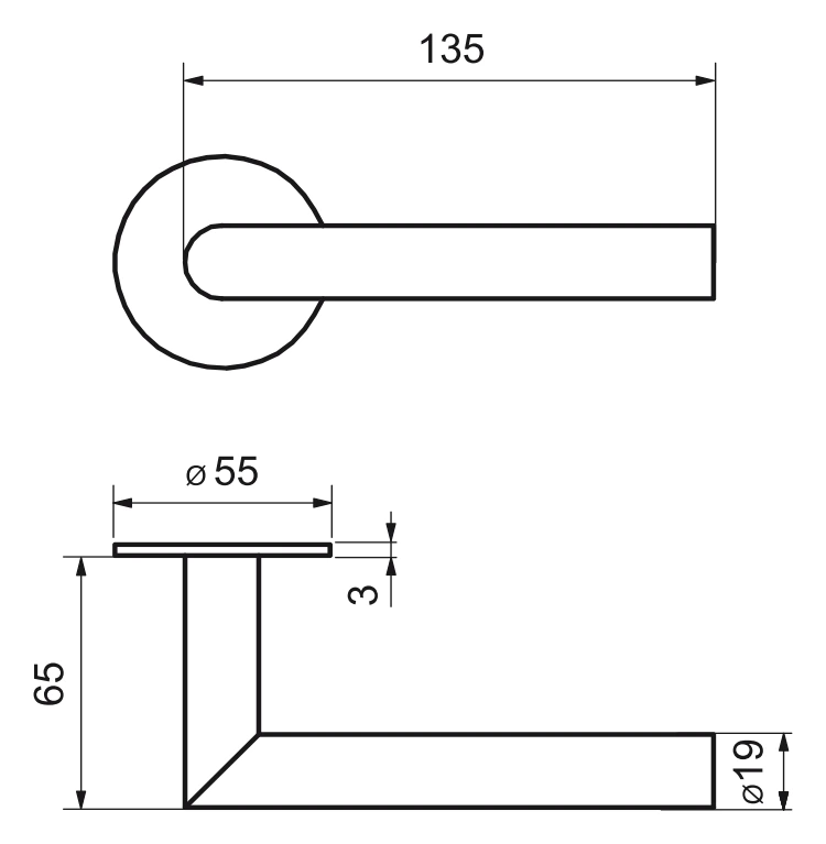 Technische Zeichnung [FR0901WGL] Griffgarnitur "Ferrara Flat Round" L-Form (WGL, Tiefschwarz)