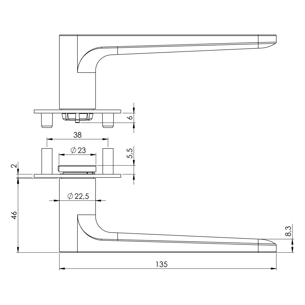 Technische Zeichnung [290500328] Griffwerk Griffgarnitur "Avus Piatta S" (WC, Graphitschwarz)
