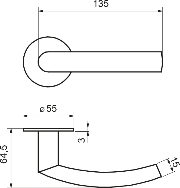 Technische Zeichnung [FR0128BB] Griffgarnitur "Portofino Flat Round"  - Schließart: Buntbart, Oberfläche: Edelstahl matt (Buntbart, Edelstahl matt)