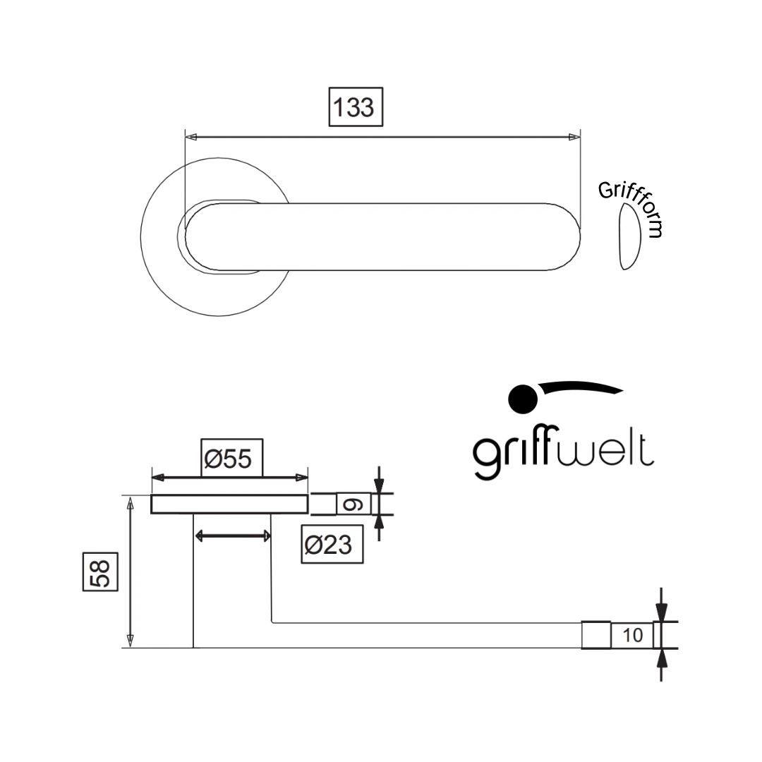 Technische Zeichnung [MI0930VR] Griffgarnitur "Asolo minimo" Tiefschwarz (Verschließbar)