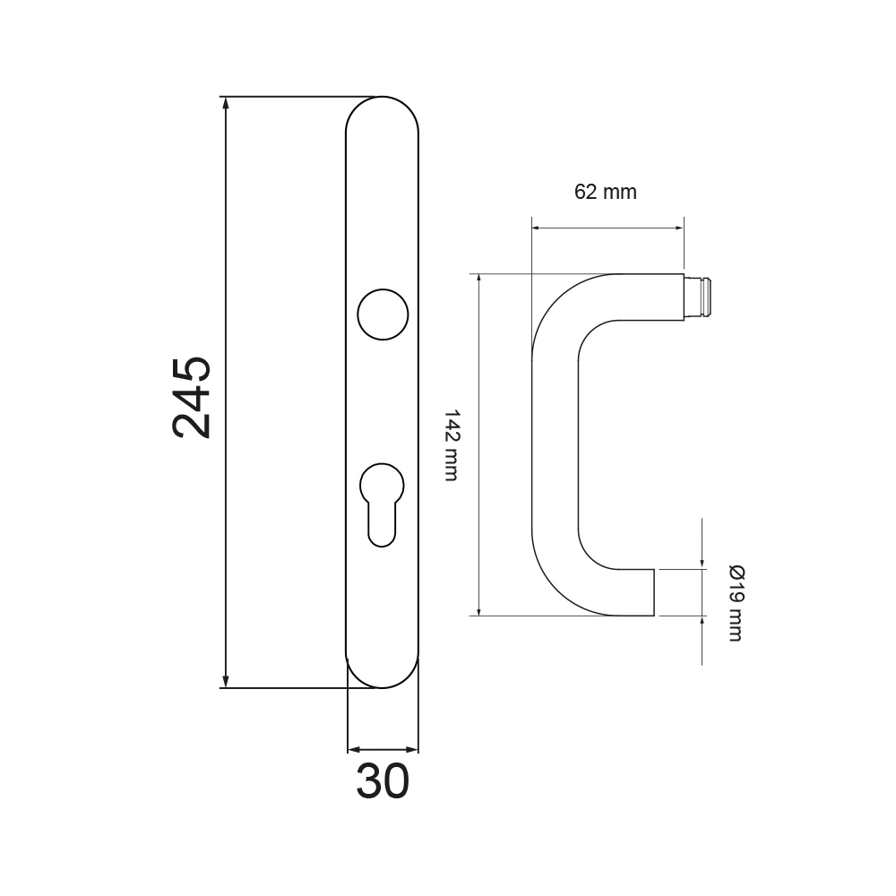 Technische Zeichnung [ELRM27A UN0 71] Karcher Schmalrahmenschild Kreta ELRM27A (Edelstahl) (Edelstahl matt, UN0, ungelocht)