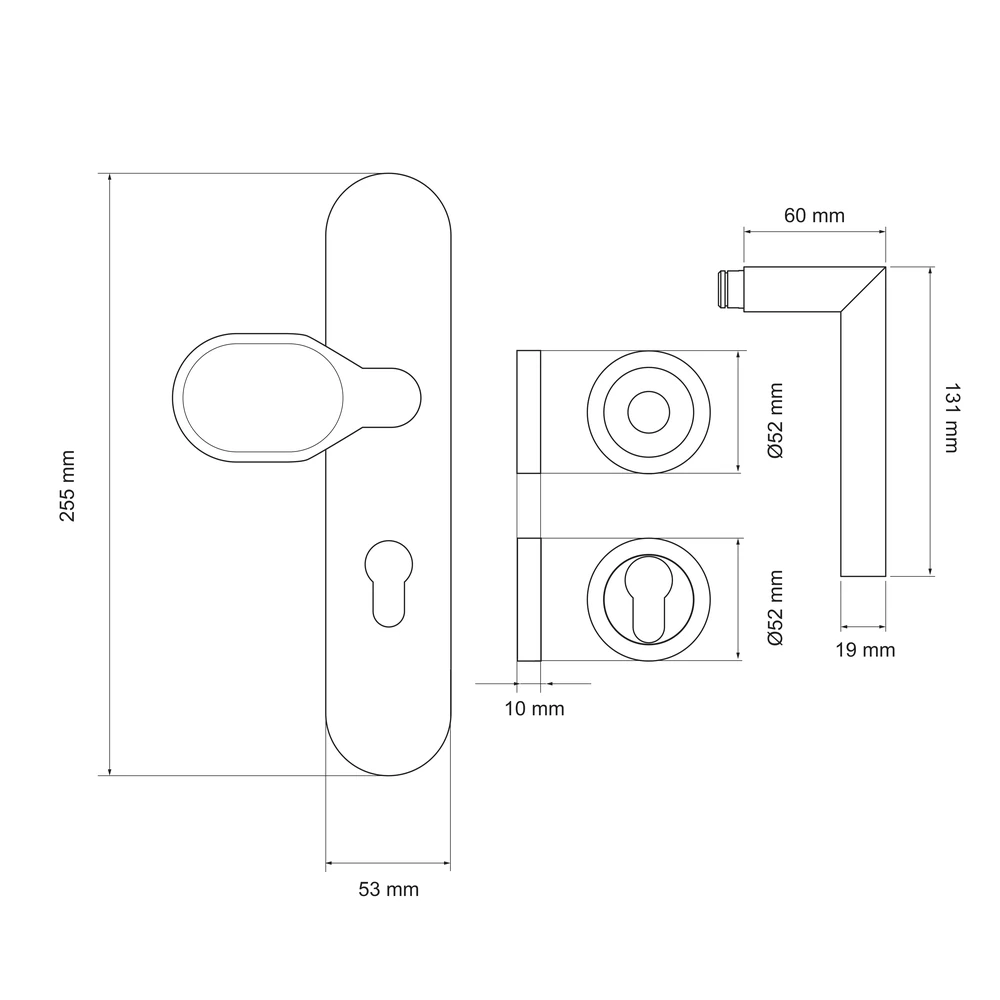 Technische Zeichnung [ESGR28 670K PZ72 71] Karcher Schutzgarnitur mit Rosette ESGR28 (einbruchhemmend, Edelstahl) (Edelstahl matt, 670K, PZ72)